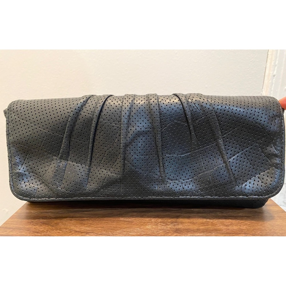 Lauren Merkin Flap Clutch Handbag Black Textured Leather